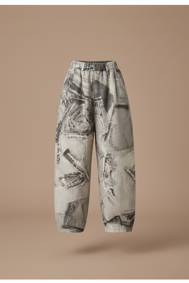 Pantalon Baggy Denim Imprimé Journal Ample Enfant - Jean - vue 3