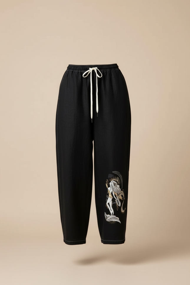 Pantalon Baggy Noir Ample Imprimé Streetwear Cordon - Jean - vue 3