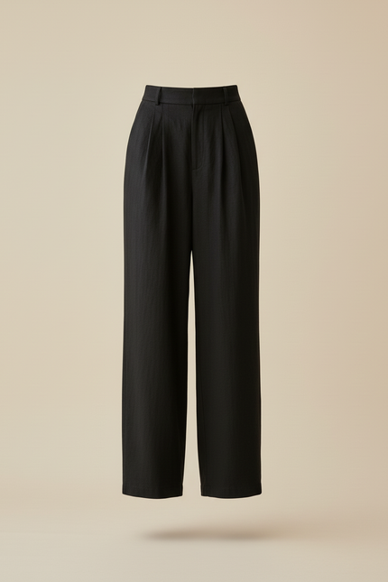 Pantalon Baggy Noir Ample Taille Haute Élégant Femme - Lin - vue 3