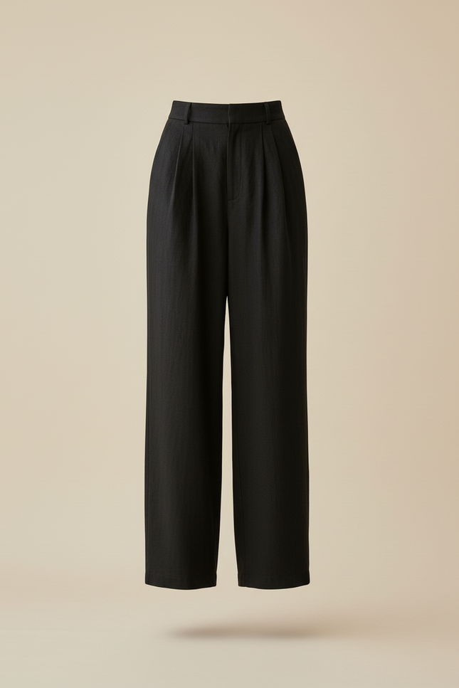 Pantalon Baggy Noir Ample Taille Haute Élégant Femme - Lin - vue 3