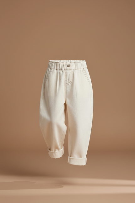 Pantalon Baggy Crème Ample Coton Enfant - Beige - vue 3