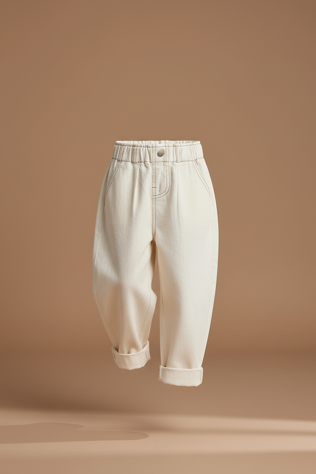 Pantalon Baggy Crème Ample Coton Enfant - Beige - vue 3