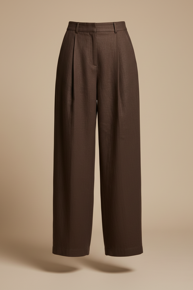 Pantalon Baggy Marron Ample Plissé Élégant Femme - Laine - vue 3