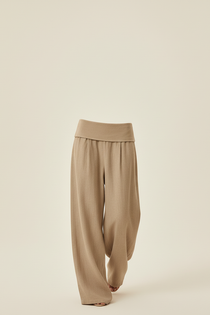 Pantalon Baggy Beige Ample Fluide Décontracté Femme - Lin - vue 3