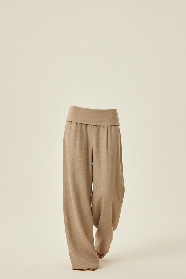 Pantalon Baggy Beige Ample Fluide Décontracté Femme - Lin - vue 3