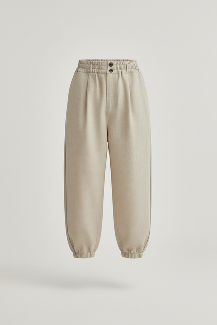 Pantalon Baggy Beige Ample Décontracté Enfant - Lin - vue 3