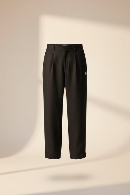 Pantalon Baggy Noir Lin Ample Brodé Homme - vue 3