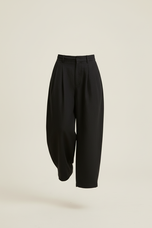 Pantalon Baggy Noir Ample Plissé Décontracté Garçon - Lin - vue 3