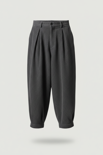Pantalon Baggy Gris Côtelé Plissé Ample Décontracté Homme - Cordé - vue 3