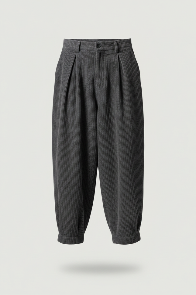 Pantalon Baggy Gris Côtelé Plissé Ample Décontracté Homme - Cordé - vue 3