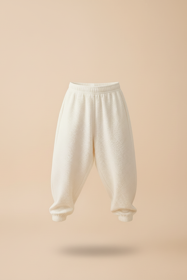 Pantalon Baggy Écru Ample Gaufre Confortable Enfant - Beige Maille - vue 3