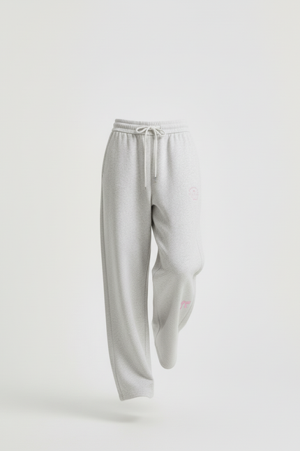 Pantalon Baggy Gris Coton Ample Brodé Décontracté Femme - Molleton - vue 3
