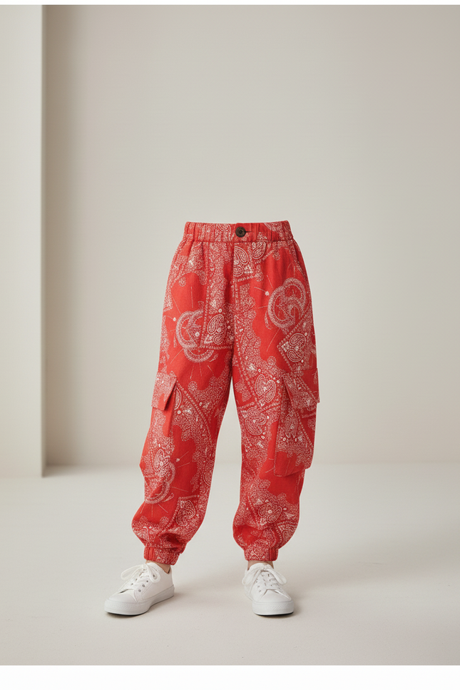 Pantalon Baggy Rouge Paisley Cargo Ample Enfant - Coton - vue 3