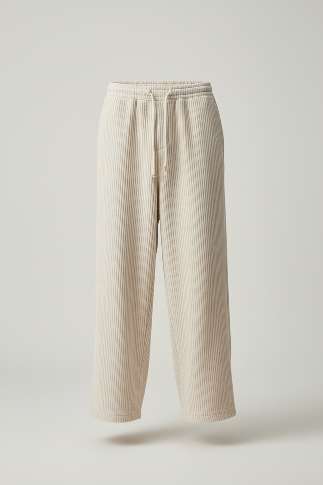 Pantalon Baggy Crème Côtelé Ample Décontracté Homme - Beige Cordé - vue 3