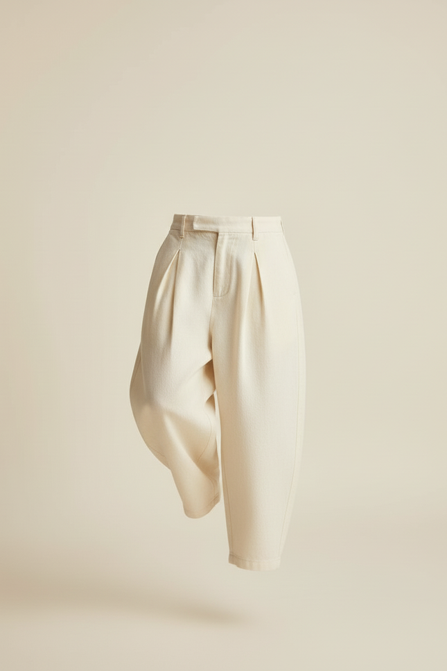 Pantalon Baggy Écru Ample Lin Décontracté Enfant - Beige - vue 3