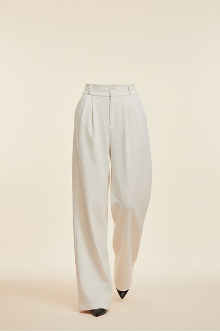 Pantalon Baggy Blanc Cassé Plissé Ample Femme - Laine - vue 3