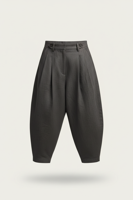 Pantalon Baggy Gris Ample Plissé Confortable Enfant - Lin - vue 3