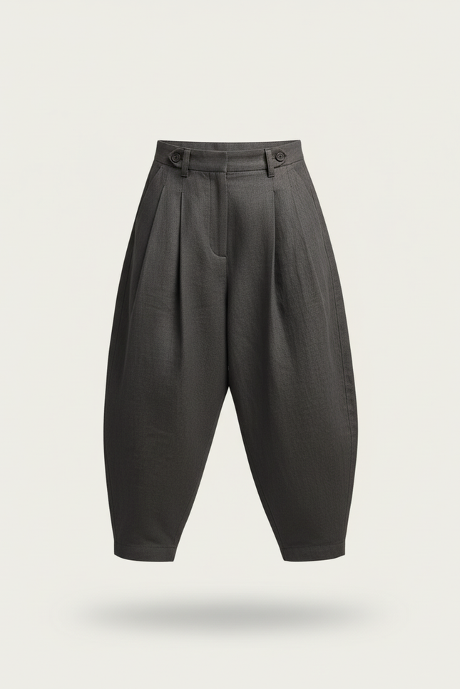 Pantalon Baggy Gris Ample Plissé Confortable Enfant - Lin - vue 3