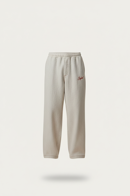 Pantalon Baggy Gris Clair Ample Molleton Brodé Décontracté - vue 3