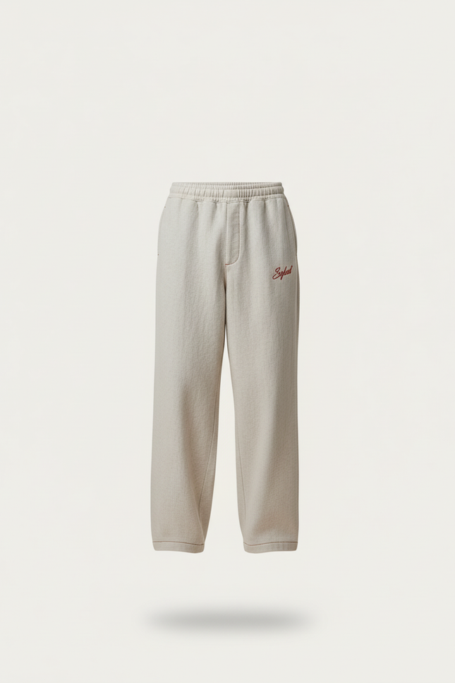 Pantalon Baggy Gris Clair Ample Molleton Brodé Décontracté - vue 3