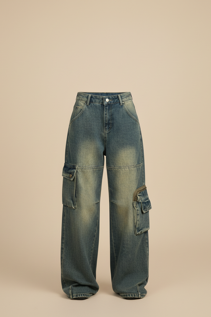 Pantalon Baggy Bleu Délavé Cargo Ample Femme - Jean - vue 3
