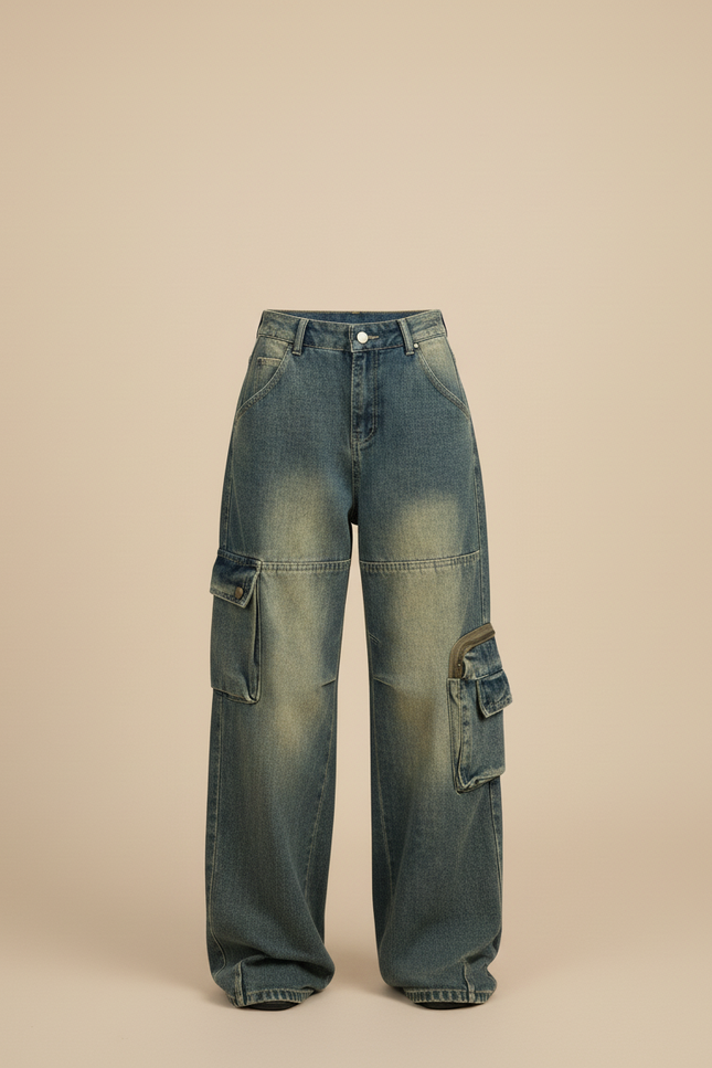 Pantalon Baggy Bleu Délavé Cargo Ample Femme - Jean - vue 3