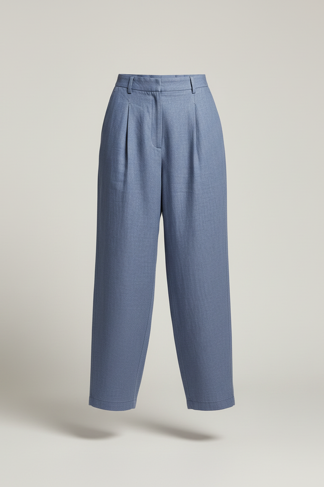 Pantalon Baggy Bleu Fluide Plissé Décontracté - Lin - vue 3