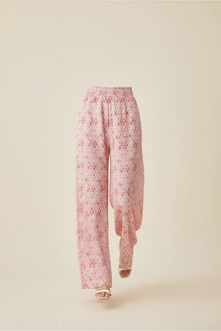 Pantalon Baggy Plissé Fluide Imprimé Rose Décontracté - Polyester - vue 3