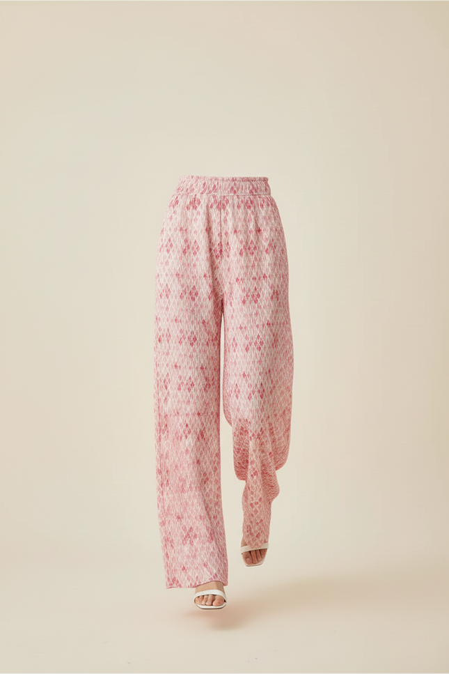 Pantalon Baggy Plissé Fluide Imprimé Rose Décontracté - Polyester - vue 3