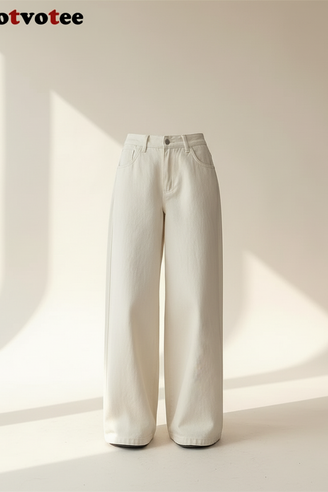 Pantalon Baggy Beige Ample Taille Haute Décontracté - Jean - vue 3