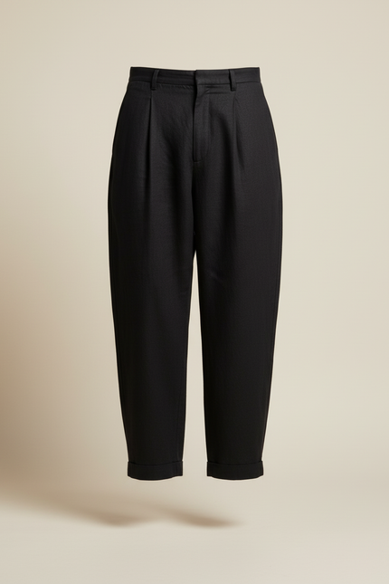 Pantalon Baggy Noir Lin Ample Plissé Homme - vue 3