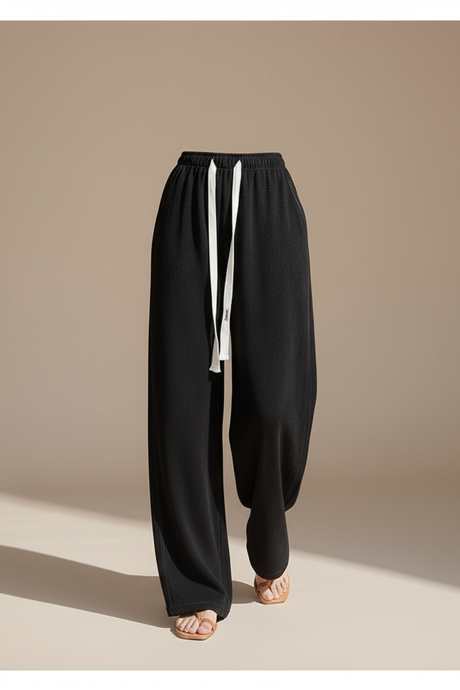 Pantalon Baggy Noir Ample Cordon Taille Haute Femme - Molleton - vue 3