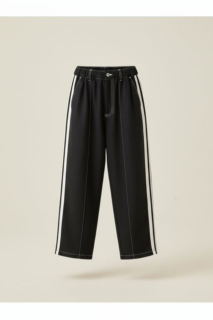 Pantalon Baggy Noir Rayures Blanches Sport Décontracté - Jean - vue 3