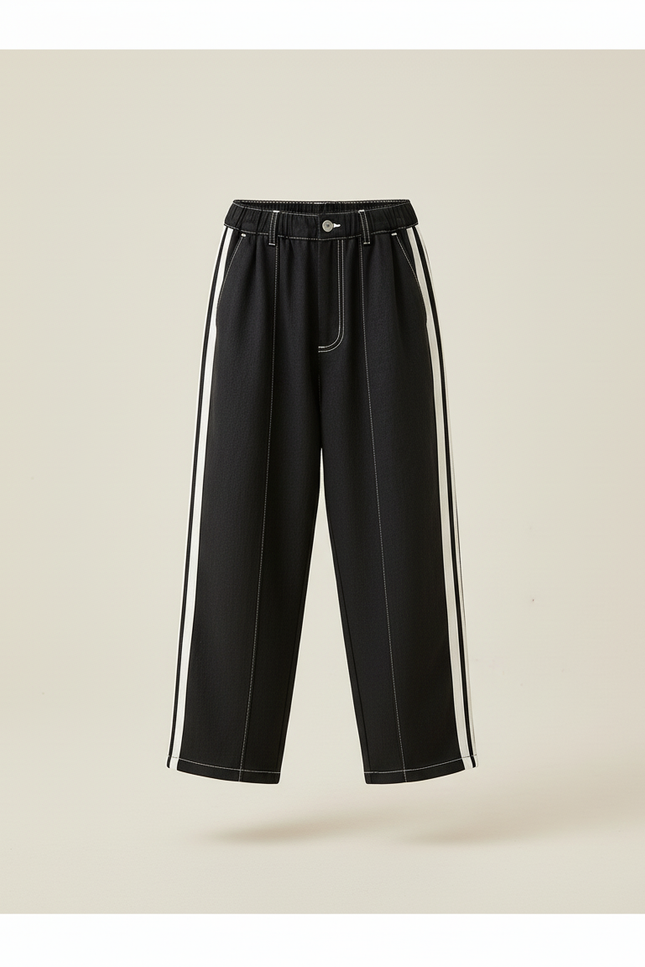 Pantalon Baggy Noir Rayures Blanches Sport Décontracté - Jean - vue 3