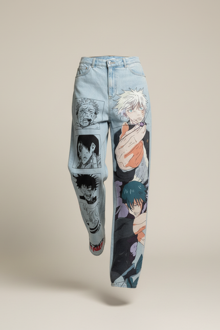 Pantalon Baggy Jean Clair Ample Imprimé Manga Y2K - Bleu - vue 3