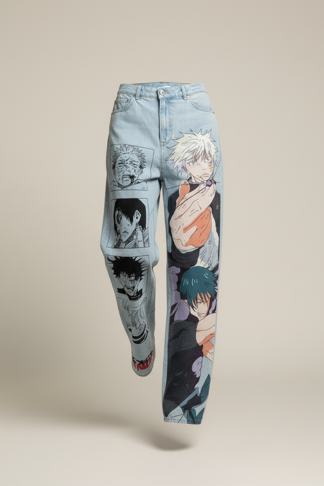 Pantalon Baggy Jean Clair Ample Imprimé Manga Y2K - Bleu - vue 3