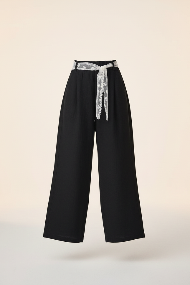 Pantalon Baggy Noir Ample Dentelle Fluide Enfant - Viscose - vue 3