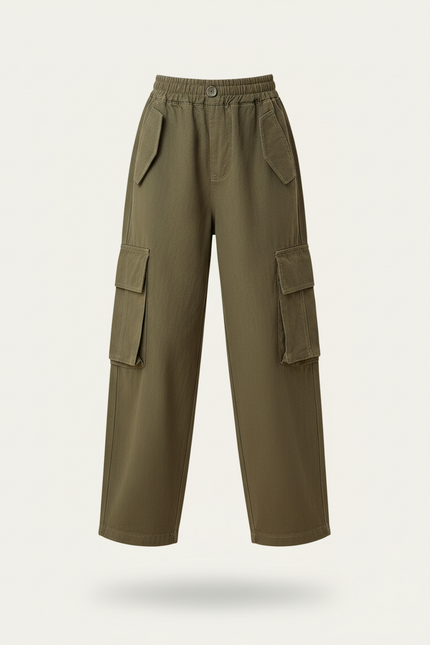 Pantalon Baggy Vert Kaki Ample Décontracté Cargo Enfant - Toile - vue 3