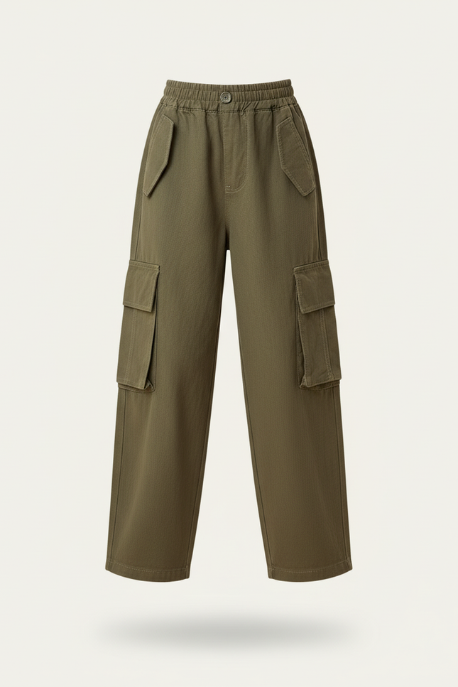 Pantalon Baggy Vert Kaki Ample Décontracté Cargo Enfant - Toile - vue 3