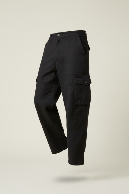 Pantalon Baggy Noir Cargo Ample Coton Décontracté Homme - Toile - vue 3