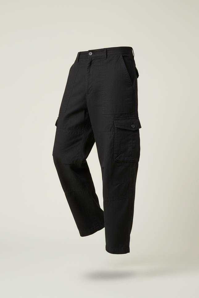 Pantalon Baggy Noir Cargo Ample Coton Décontracté Homme - Toile - vue 3