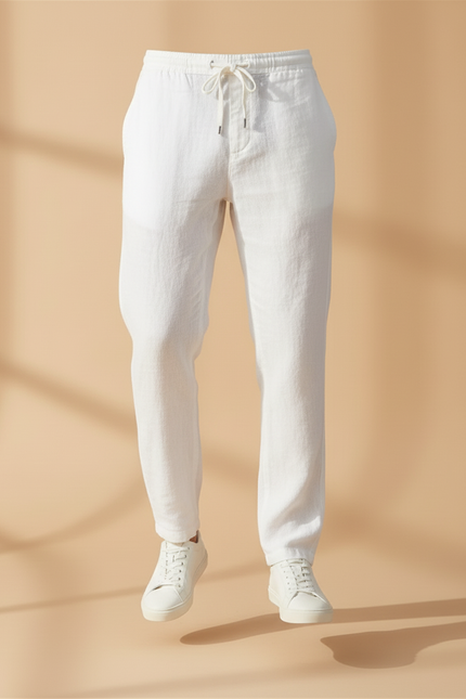 Pantalon Baggy Blanc Lin Coton Droit Décontracté Homme - vue 3