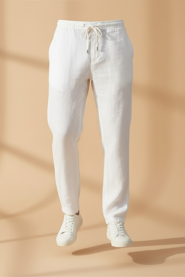 Pantalon Baggy Blanc Lin Coton Droit Décontracté Homme - vue 3