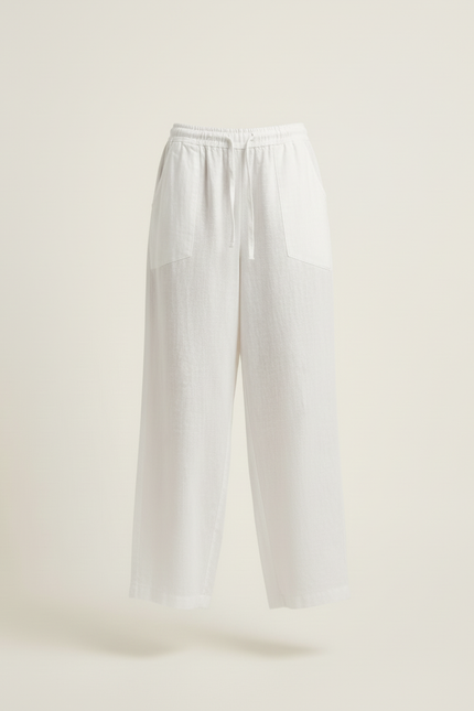 Pantalon Baggy Blanc Lin Fluide Taille Haute Décontracté - vue 3