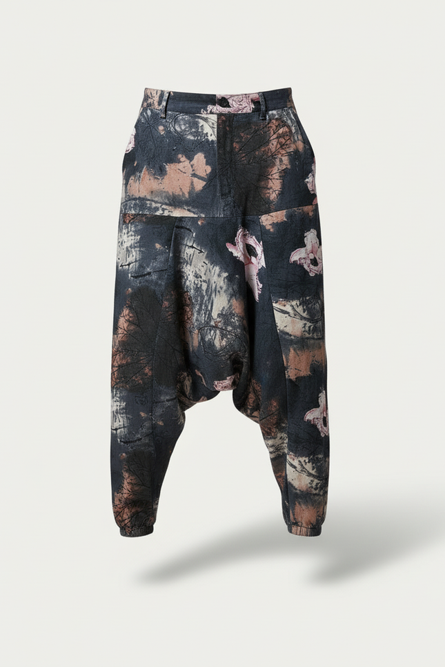 Pantalon Baggy Harem Imprimé Floral Coton Lin - Multicolore - vue 3