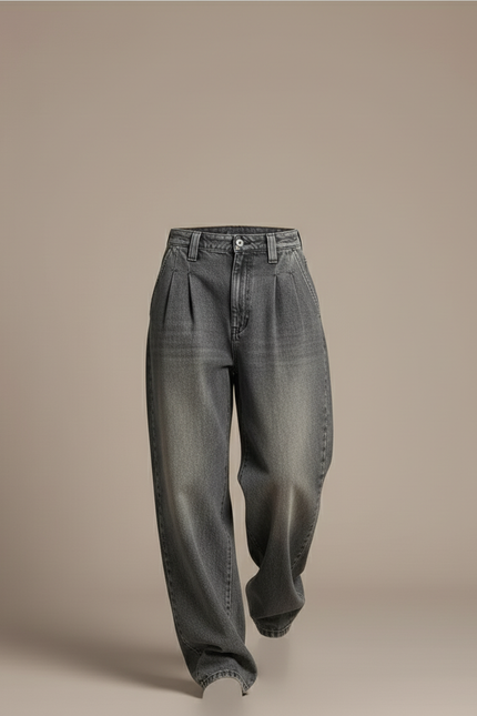 Pantalon Baggy Gris Délavé Ample Plissé Femme - Jean - vue 3