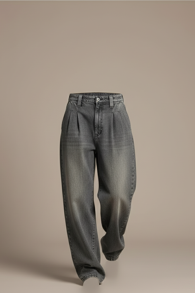Pantalon Baggy Gris Délavé Ample Plissé Femme - Jean - vue 3