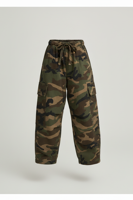 Pantalon Baggy Camouflage Ample Cargo Militaire Enfant - Multicolore Toile - vue 3