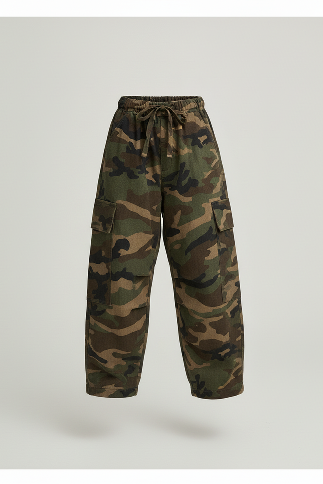 Pantalon Baggy Camouflage Ample Cargo Militaire Enfant - Multicolore Toile - vue 3
