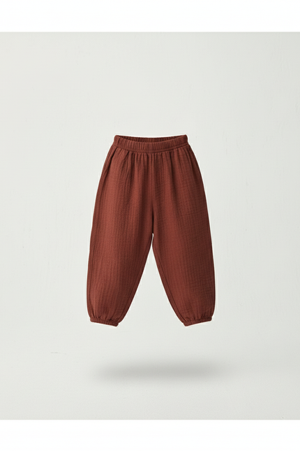 Pantalon Baggy Marron Ample Coton Lin Enfant - vue 3